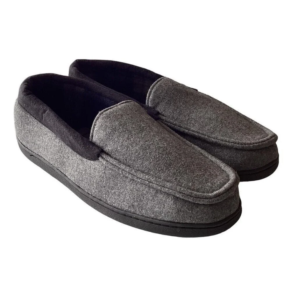 Van Heusen Men's Bert Mens L 10-11 Microsuede Fleece Lined Slippers Vegan Gray